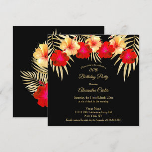 Rotes Gold Schwarze Palmen Hibiskus Blumen Geburts Einladung