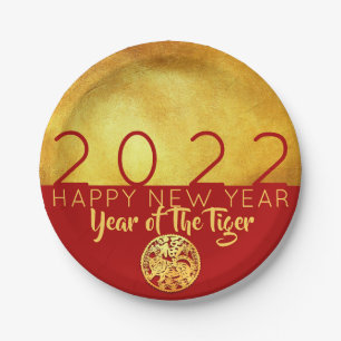 Rotes Gold - Tiger-Papierschnitt 2022 PP Pappteller