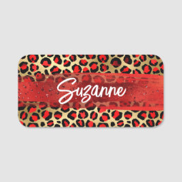 Rotes Gold und schwarzer Forelle Leopard Pinselstr Namensschild