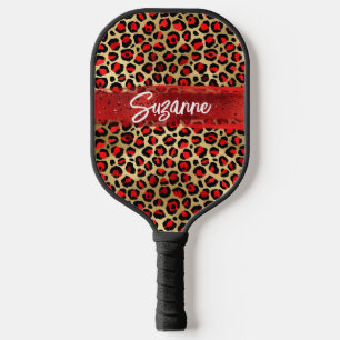 Rotes Gold und schwarzer Forelle Leopard Pinselstr Pickleball Schläger