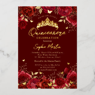 Rotes Gold Verzauberung Blumenschmetterling Quince Folieneinladung