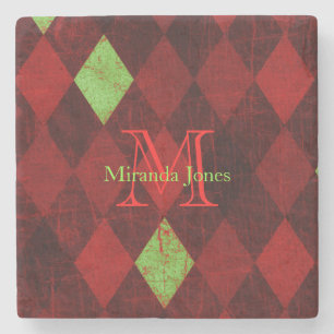 Rotes Golddiamant-Muster-Monogramm Steinuntersetzer