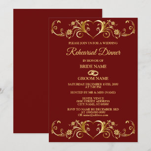 Rotes Goldenes Geometrisches Hochzeitsprobedinner Einladung