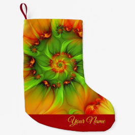 Rotes goldenes Grün Abstraktes Fraktal Kleiner Weihnachtsstrumpf