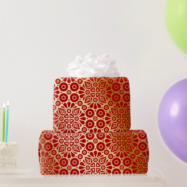 Rotes goldenes orientalisches Muster Geschenkpapier (Partygeschenke)