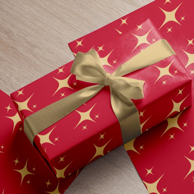 Rotes goldfarbenes Sternenmuster Weihnachten Geschenkpapier (Von Creator hochgeladen)