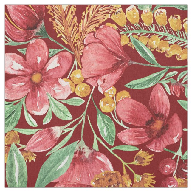Rotes goldgelbes Blume-Muster Stoff (Muster)