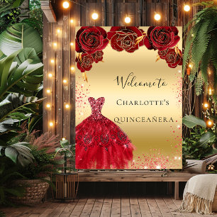 Rotes Goldkleid aus Quinceanera Begrüßung Poster