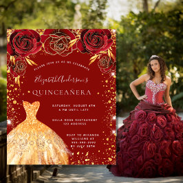 Rotes Goldkleid aus Quinceanera Einladung