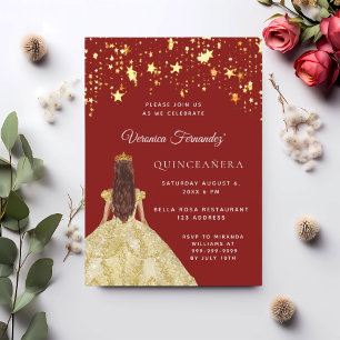 Rotes Goldkleid aus Quinceanera Einladung