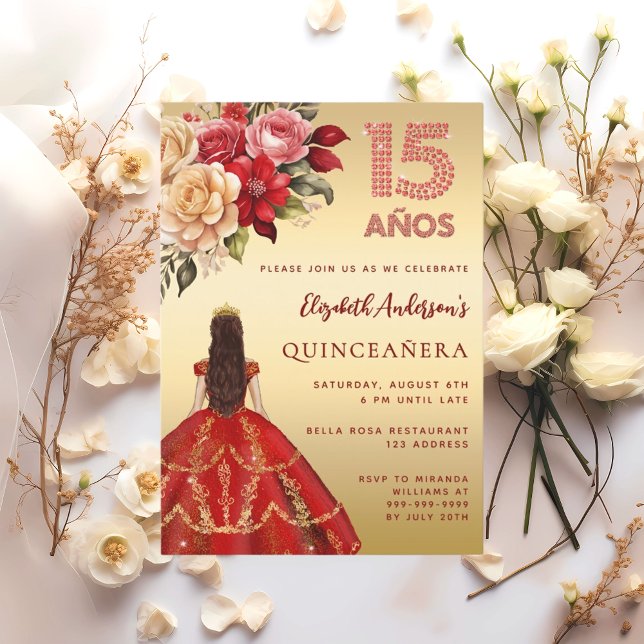 Rotes Goldkleid aus Quinceanera Rose Einladung (Von Creator hochgeladen)