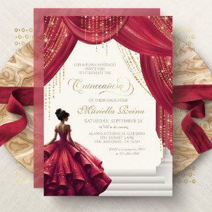 Rotes Goldkleid Moderne Quinceanera Einladung