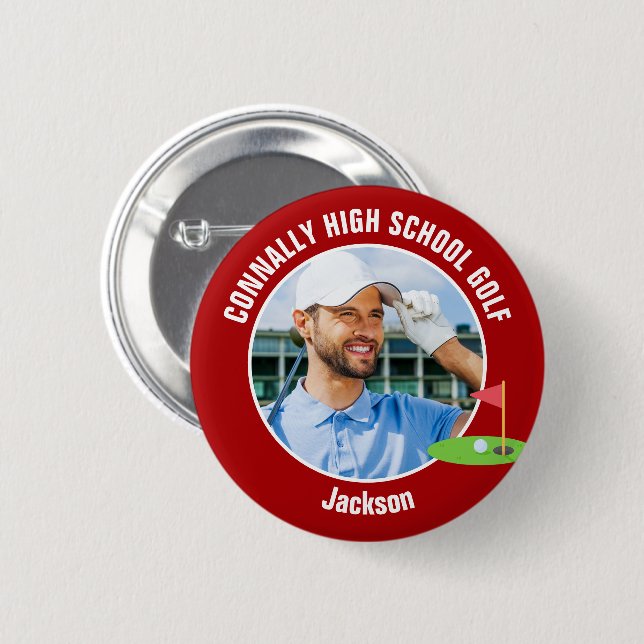 Rotes Golfer-Foto High School Golfteam Button (Vorne & Hinten)
