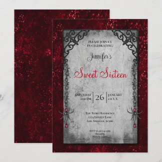 Rotes Gothic Sweet 16 Einladung