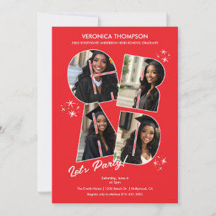 Rotes GRAD Foto Collage Abschlussfeier Einladung