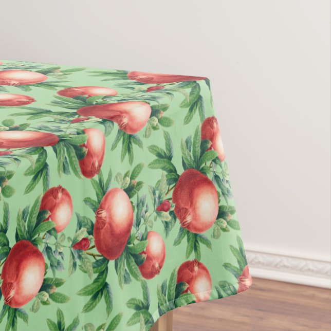 Rotes Granatapfelfrucht und grüne Blätter Tischdecke (Beispiel)