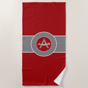Rotes graues Monogramm personalisiert Strandtuch