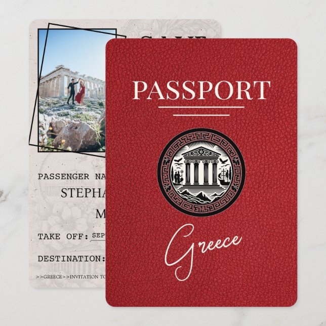 Rotes Griechenland Reisepass Save the Date Karte (Vorne/Hinten)