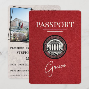 Rotes Griechenland Reisepass Save the Date Karte