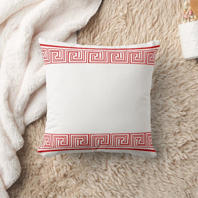 Rotes griechisches Friesmuster Kissen (Decke)