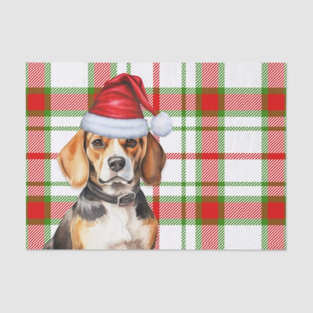 Rotes Grün Kariert und Beagle Weihnachten Seidenpapier (Vorderseite)