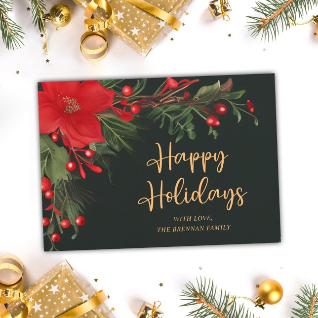 Rotes Grün Weihnachten Nicht Foto Elegante Wasserf (Red Green Christmas Non Photo Elegant Watercolor Holiday Card)