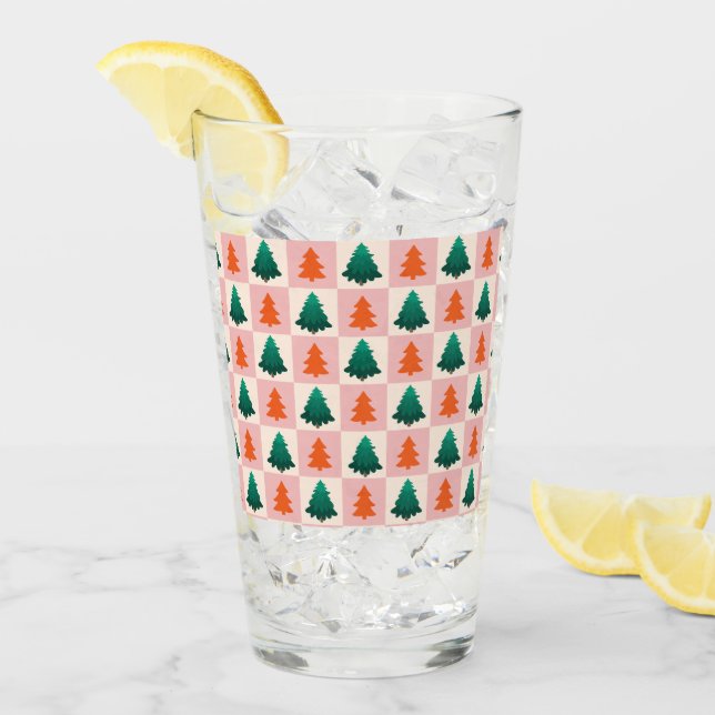 Rotes grünes Aquarell Frohe Weihnachtsbaummuster Glas (Vorderseite Ice)