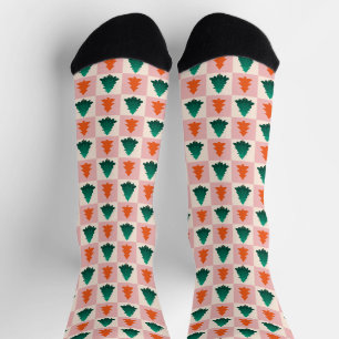 Rotes grünes Aquarell Frohe Weihnachtsbaummuster Socken