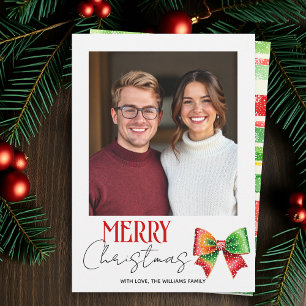 Rotes, grünes Band und Streifen Frohe Weihnachten