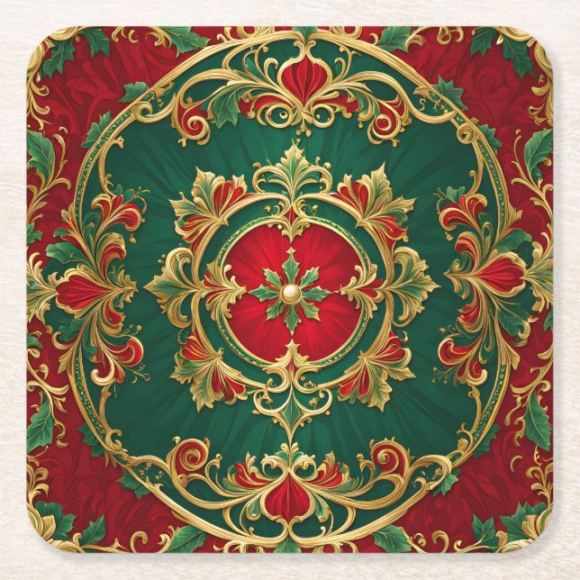 Rotes Grünes Blumendekor Urlaubspapier Untersetzer (Vorderseite)