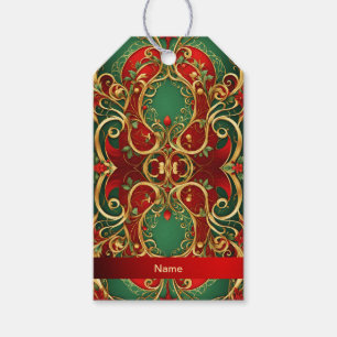 Rotes grünes florales Weihnachts-Geschenk-Anhänger Geschenkanhänger