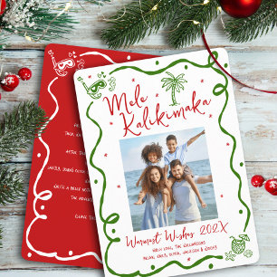 Rotes grünes Mele Kalikimaka Foto-Doodle-Weihnacht Feiertagskarte