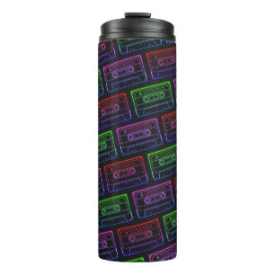 Rotes grünes Neon Retro-Kassette-Tape-Muster Thermosbecher