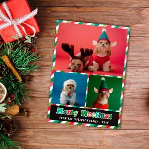 Rotes Grünes Retro Fröhliches Woofmas Foto Collage Feiertagskarte