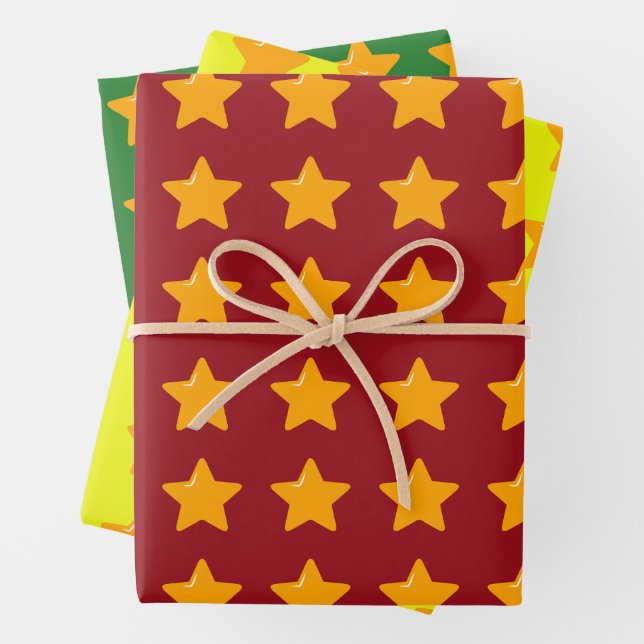 Rotes grünes Strickpapier - Goldstars Geschenkpapier Set (Beispiel)