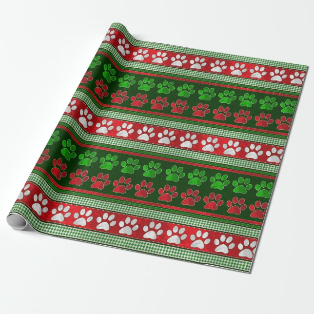 Rotes grünes Tatzendruck-Muster-Packpapier Geschenkpapier (Ungerollt)