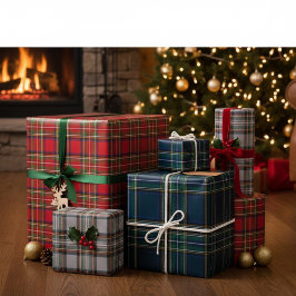 Rotes, grünes und graues Tartan-Geschenkpapier fla Geschenkpapier Set