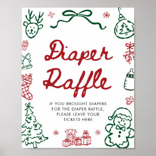 Rotes Grünes Winter-Baby-Shower-Windel-Raffle-Spie Poster