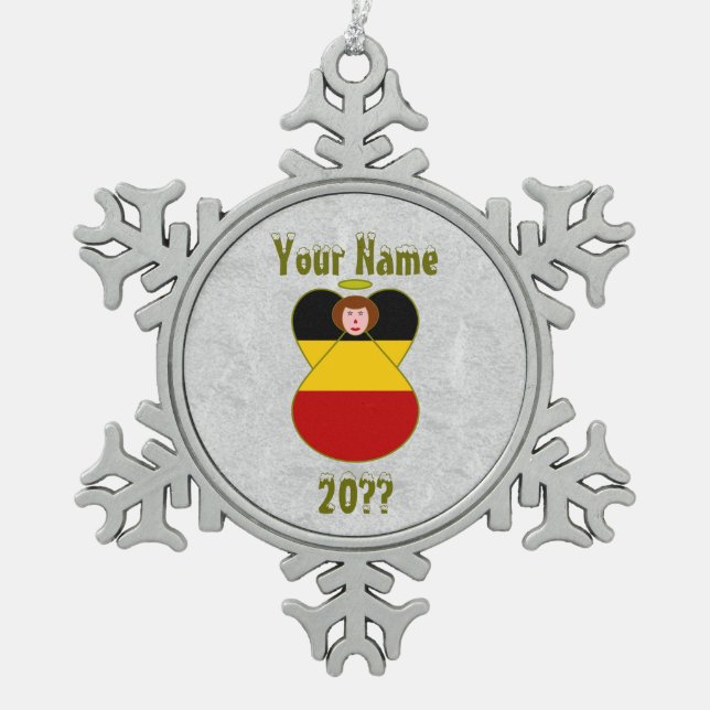 Rotes Haar der deutschen Angelfahne Schneeflocken Zinn-Ornament (Vorderseite)