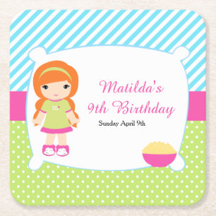 Rotes Haar Girl Sleepover Slumber Party Rechteckiger Pappuntersetzer