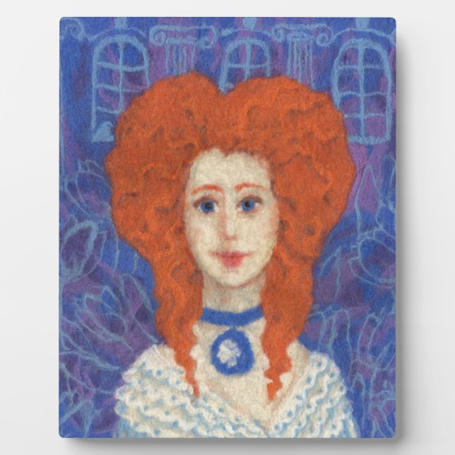 Rotes Haar, Ingwer Girl Rokoko Glasfaser, blau ora Fotoplatte (Vorderseite)