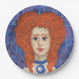 Rotes Haar, Ingwer Girl Rokoko Glasfaser, blau ora Pappteller