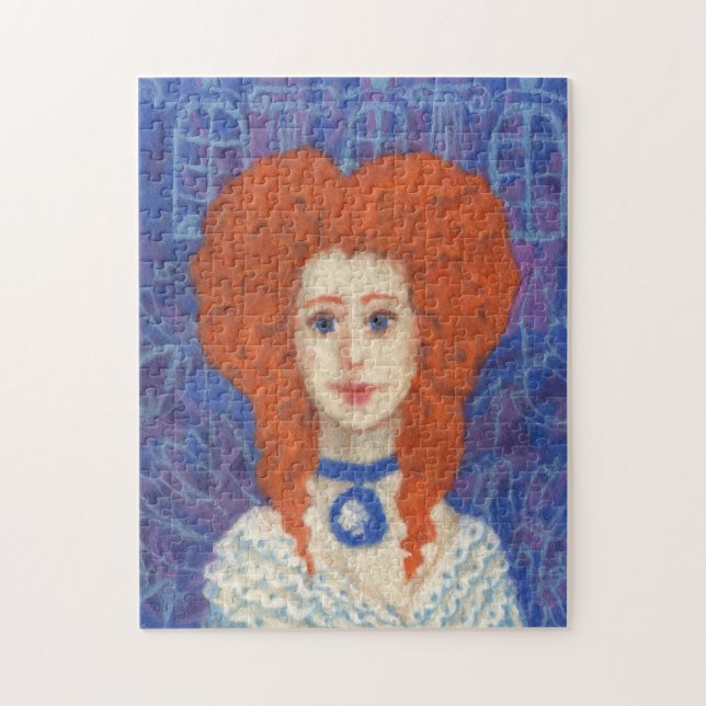 Rotes Haar, Ingwer Girl Rokoko Glasfaser, blau ora Puzzle (Vertikal)
