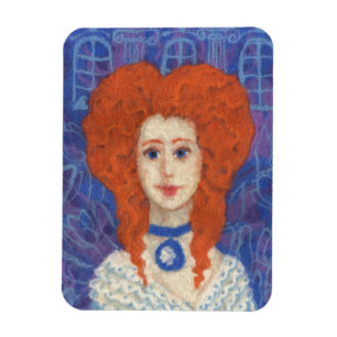 Rotes Haar, Ingwer Mädchen Rokoko-Faser Kunst blau Magnet