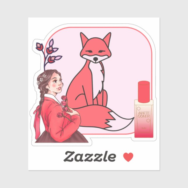 Rotes Hanbok, Fuchs und Foundation mit Mattabdecku Aufkleber (Blatt)