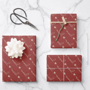 Rotes handgeschriebenes Weihnachten Herz Weihnacht Geschenkpapier Set