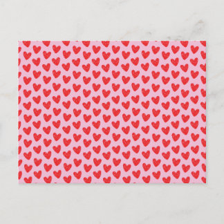 Rotes handgezeichnetes Doodle-Herzmuster auf Paste Postkarte