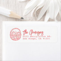 Rotes handgezeichnetes Erdbeerkorb-Rücksendeetiket