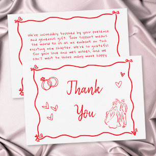 Rotes handgezeichnetes Herz Whimsical moderne Hoch Dankeskarte