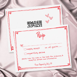 Rotes handgezeichnetes Herz Whimsical moderne Hoch RSVP Karte